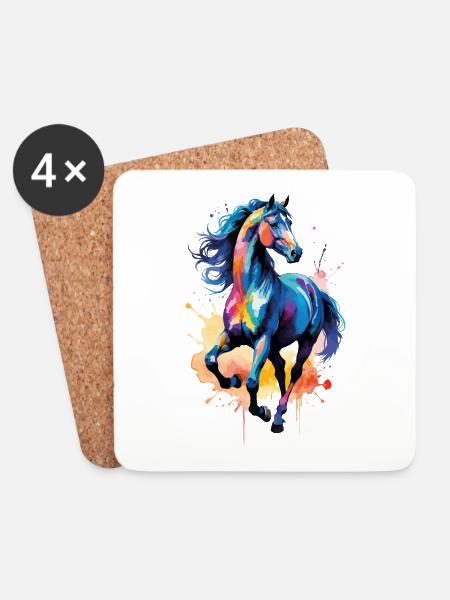 Pferd Motiv Pferdemotiv Aquarell Wasserfarben - Untersetzer (4er-Set) - Weiß