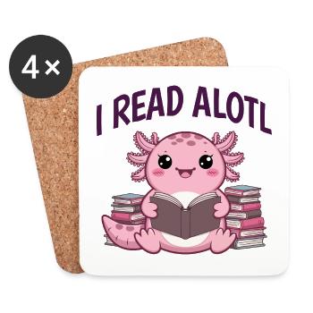 Ich lese Alotl - Süßer Axolotl Bücherwurm - Untersetzer (4er-Set) - Weiß - Vorne