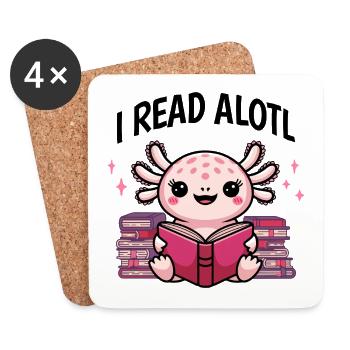 J’ai lu Alotl - Cute Axolotl Bookworm - Dessous de verre (lot de 4) - blanc - Devant