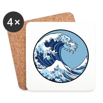 Welle, Wasser, Ozean, Japanische Welle, Logo - Untersetzer (4er-Set) - Weiß - Vorne