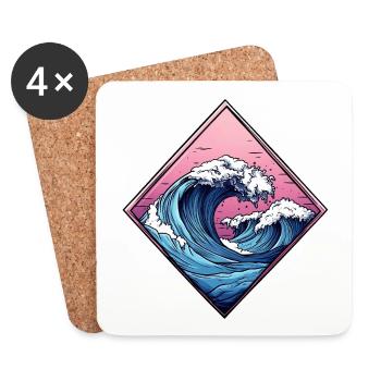 logo vague, forme de losange, dessin océan - Dessous de verre (lot de 4) - blanc - Devant
