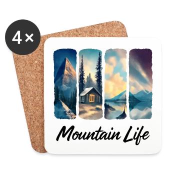 Berglandschaft mit See und Waldhütte - Untersetzer (4er-Set) - Weiß - Vorne