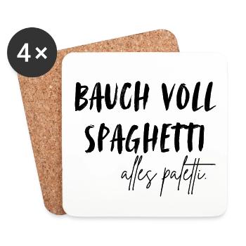 Le ventre plein de spaghettis - tout va bien. J’adore les nouilles - Dessous de verre (lot de 4) - blanc - Devant