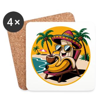 Funny banana with sunglasses on the beach - Coasters (set of 4) - white - Front