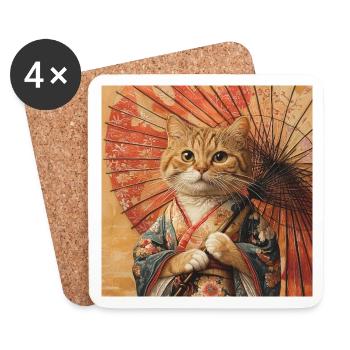 Kimono Chat Japon - Dessous de verre (lot de 4) - blanc - Devant