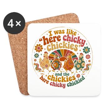 Poule Humour Rétro Groovy Cadeau Fermière - Dessous de verre (lot de 4) - blanc - Devant