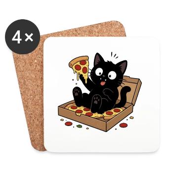 Katzenpizza: Flauschiger Snackheld - Untersetzer (4er-Set) - Weiß - Vorne