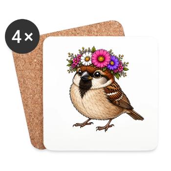 Bird with floral decoration - Coasters (set of 4) - white - Front
