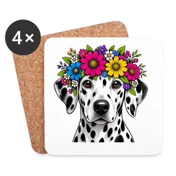 Dalmatian with flower wreath - Coasters (set of 4) - white - Front