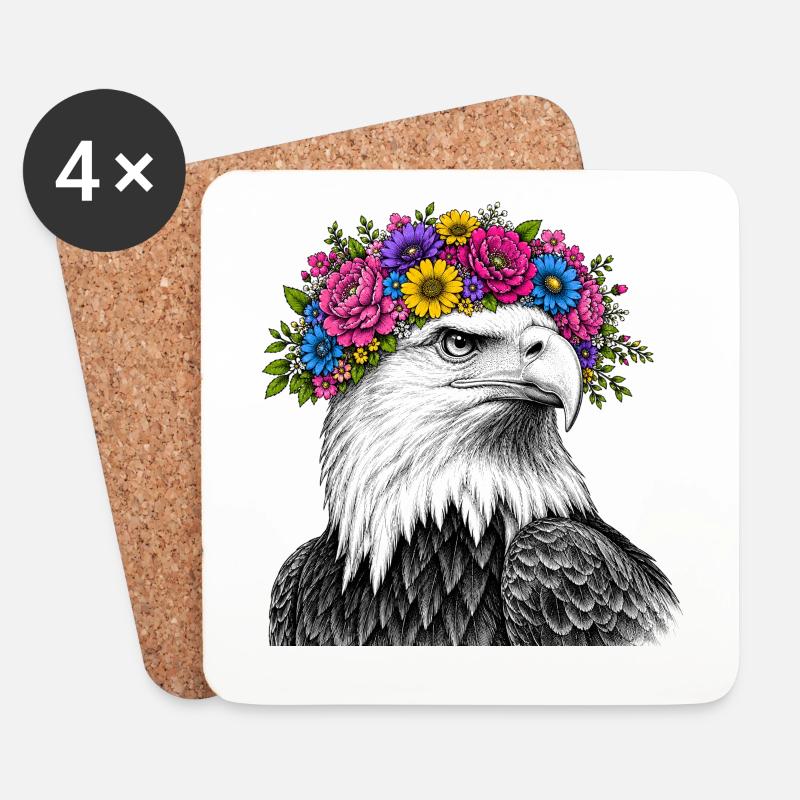 Blumenkrone Adler Portrait - Untersetzer (4er-Set) - Weiß