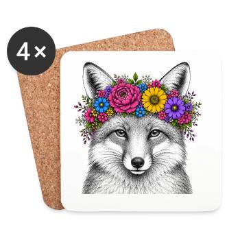 Fuchskopf mit Blumenkranz - Untersetzer (4er-Set) - Weiß - Vorne