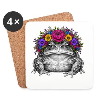 Kröte mit Blumenkrone - Untersetzer (4er-Set) - Weiß - Vorne