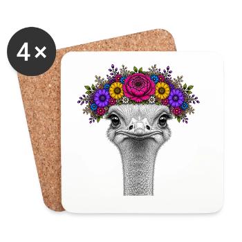 Strauß mit buntem Blumenkranz - Untersetzer (4er-Set) - Weiß - Vorne