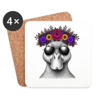 Ente mit Blumenkrone und Sonnenbrille - Untersetzer (4er-Set) - Weiß - Vorne