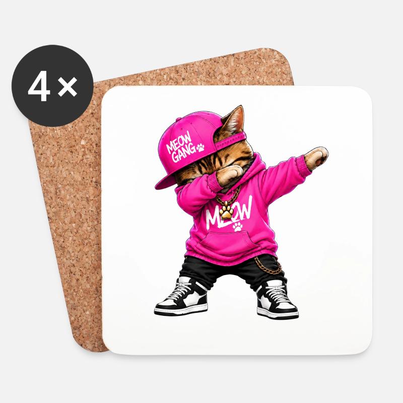 Dabbing Cat - Untersetzer (4er-Set) - Weiß
