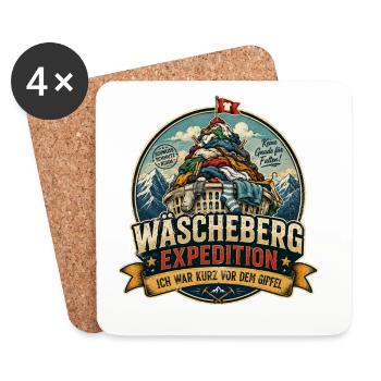 Wäscheberg Expedition – Lustiges Haushalts Motiv - Untersetzer (4er-Set) - Weiß - Vorne