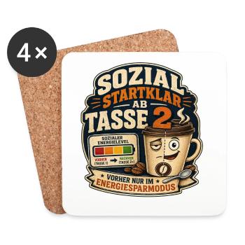 Sozial Startklar Ab Tasse 2 Kaffee Motiv - Untersetzer (4er-Set) - Weiß - Vorne