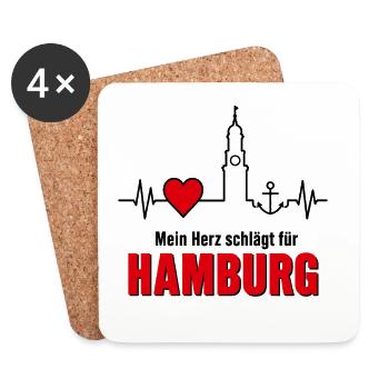 Mein Herz schlägt für Hamburg - Untersetzer (4er-Set) - Weiß - Vorne