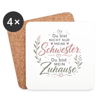 Schwester Zuhause Spruch Design - Untersetzer (4er-Set) - Weiß - Vorne