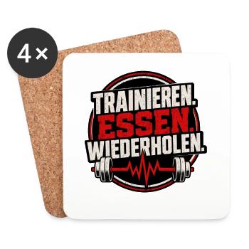 Trainieren. Essen. Wiederholen. – Fitness - Untersetzer (4er-Set) - Weiß - Vorne