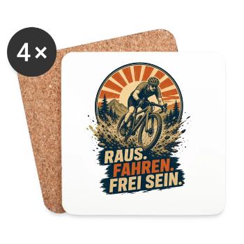 Raus. Fahren. Frei sein. – Gravelbike - Untersetzer (4er-Set) - Weiß - Vorne
