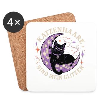 Katzenhaare sind mein Glitzer – Disco Katze - Untersetzer (4er-Set) - Weiß - Vorne