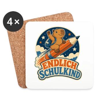 Endlich Schulkind – Capybara Einschulung - Untersetzer (4er-Set) - Weiß - Vorne