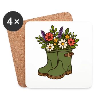 Flowers in rubber boots - Coasters (set of 4) - white - Front