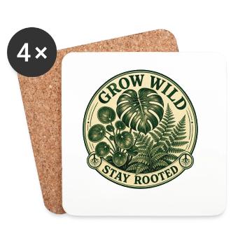 Grow Wild – Vintage Monstera Pilea Badge - Untersetzer (4er-Set) - Weiß - Vorne