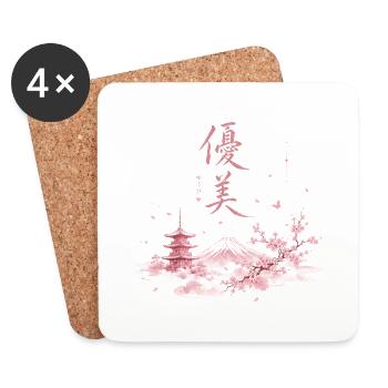 Japanische Kirschblüten Fuji Panorama - Untersetzer (4er-Set) - Weiß - Vorne