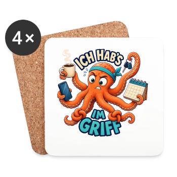 Ich hab's im Griff – Oktopus Multitasking - Untersetzer (4er-Set) - Weiß - Vorne
