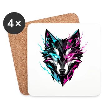 Wolf Head Neon - Coasters (set of 4) - white - Front