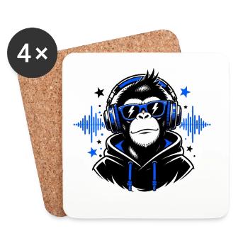 DJ-Affe mit Kopfhörern - Untersetzer (4er-Set) - Weiß - Vorne