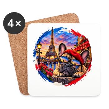 Paris Französische Bulldogge  - Untersetzer (4er-Set) - Weiß - Vorne