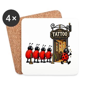 Marienkäfer Tattoo-Studio - Untersetzer (4er-Set) - Weiß - Vorne