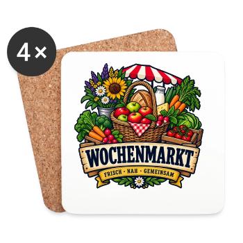 Wochenmarkt – Frisch nah gemeinsam - Untersetzer (4er-Set) - Weiß - Vorne