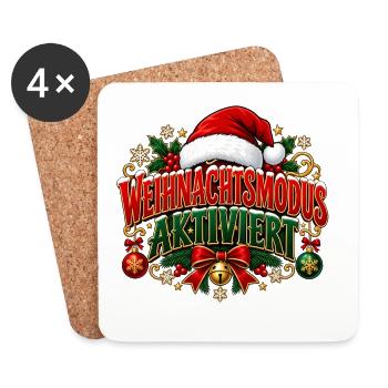 Weihnachtsmodus aktiviert – Weihnachtsdesign - Untersetzer (4er-Set) - Weiß - Vorne