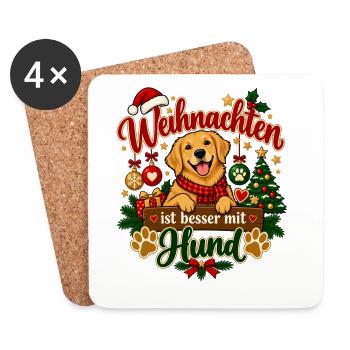Weihnachten ist besser mit Hund - Untersetzer (4er-Set) - Weiß - Vorne
