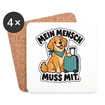 Mein Mensch muss mit – Hunde - Untersetzer (4er-Set) - Weiß - Vorne