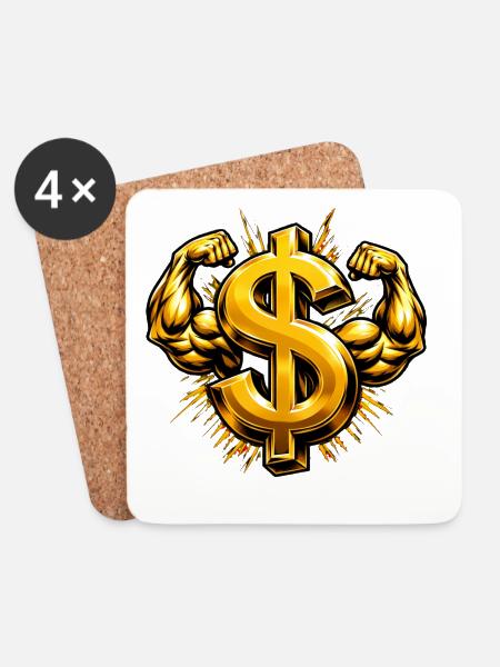 Golden Dollar Muscle Hustle Motivation - Untersetzer (4er-Set) - Weiß