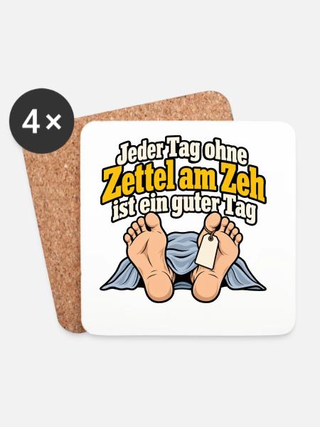 Zettel am Zeh – Schwarzer Humor - Untersetzer (4er-Set) - Weiß