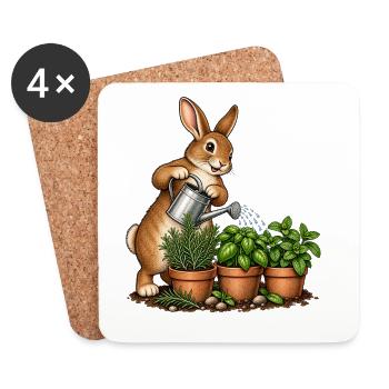 Hase gießt einen Kräutergarten - Untersetzer (4er-Set) - Weiß - Vorne