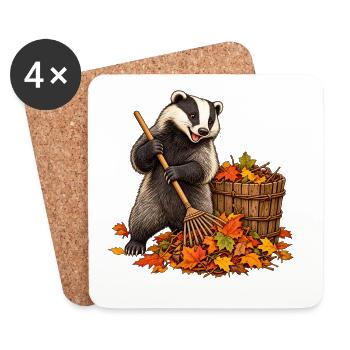 Dachs sammelt Herbstlaub - Untersetzer (4er-Set) - Weiß - Vorne