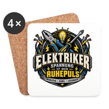 Elektriker – Spannung ist mein Ruhepuls - Untersetzer (4er-Set) - Weiß - Vorne