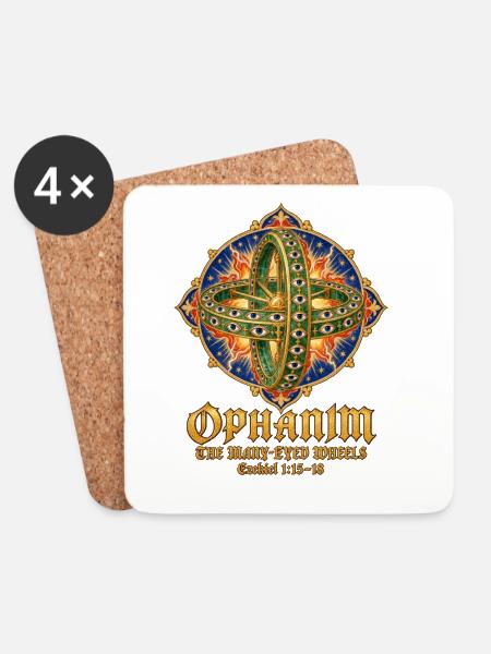 OPHANIM – DIE RÄDER MIT UNZÄHLIGEN AUGEN - Untersetzer (4er-Set) - Weiß