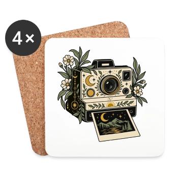 Vintage Kamera mit Blüten Mondlicht - Untersetzer (4er-Set) - Weiß - Vorne