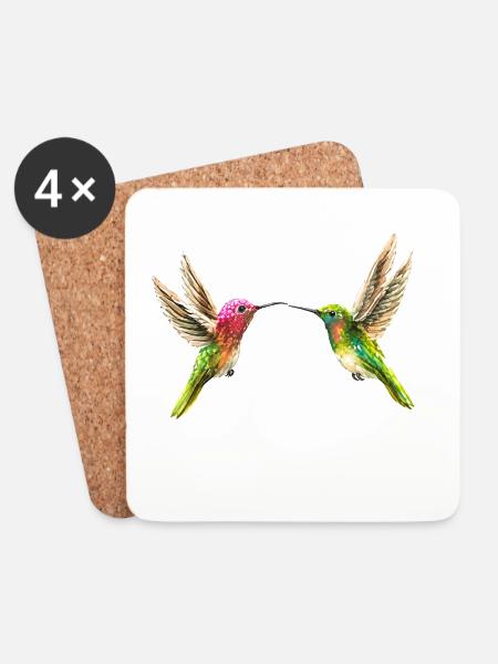 Zwei Kolibris (handpainted) - Untersetzer (4er-Set) - Weiß