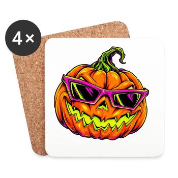 Neon Kürbis mit Sonnenbrille - Untersetzer (4er-Set) - Weiß - Vorne