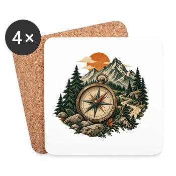 Kompasspfad im Bergwald - Untersetzer (4er-Set) - Weiß - Vorne