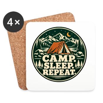 Camp. Sleep. Repeat. – Retro-Campingabzeichen - Untersetzer (4er-Set) - Weiß - Vorne